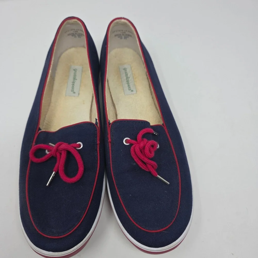 Grasshoppers Loafers Size 10M Nautical Boat Shoes Canvas Slip On Navy Blue Red